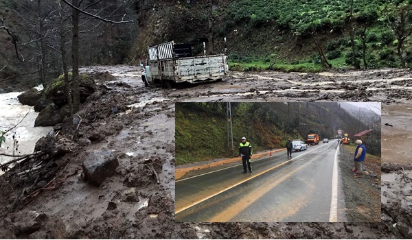 Rize`de sağanak sel ve heyelana yol açtı, yollar kapandı